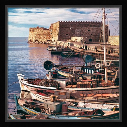 Framed Greece, Crete, Fishing boats, Rossa al Mare Print