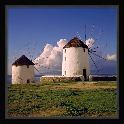 Framed Greece, Mykonos White-washed Windmills Print