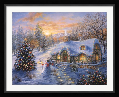 Framed Christmas Cottage 1 Print