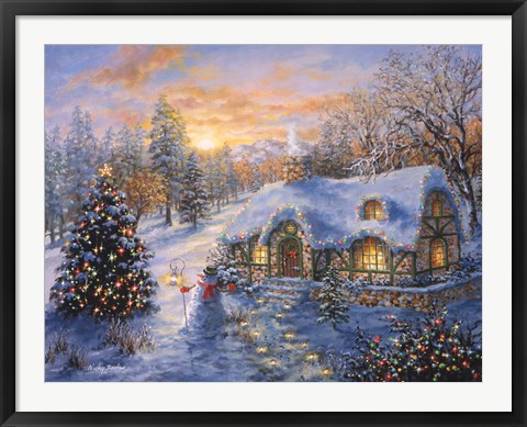Framed Christmas Cottage 1 Print