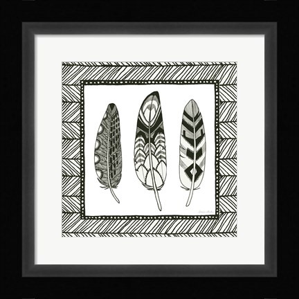 Framed Geo Feathers Square III Print
