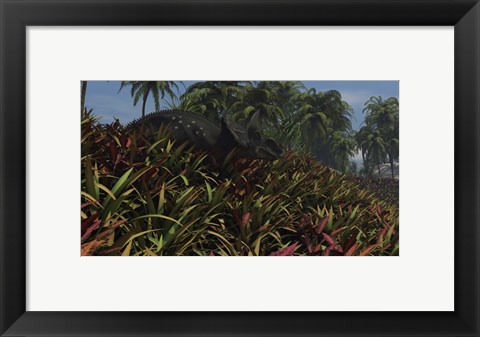 Framed Triceratops Grazing on Lush Foliage Print