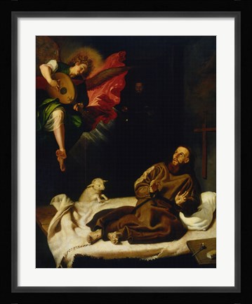 Framed Saint Francis Vision of a Musical Angel Print