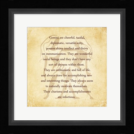 Framed Gemini Character Traits Print