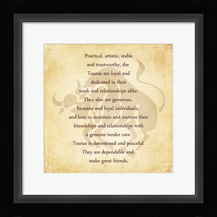 Framed Taurus Character Traits Print