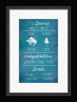 Framed Taurus Zodiac Sign Print