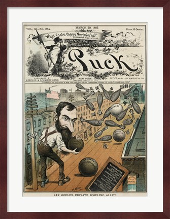 Framed Puck Magazine Jay Gould&#39;s Private Bowling Alley Print