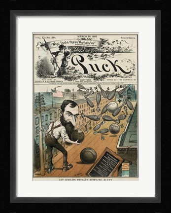 Framed Puck Magazine Jay Gould's Private Bowling Alley Print