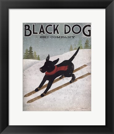 Framed Black Dog Ski Print