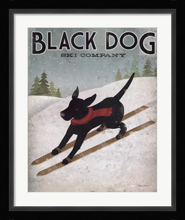 Framed Black Dog Ski Print