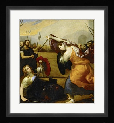 Framed Duel of Isabella de Carazzi and Diambra de Pottinella Print