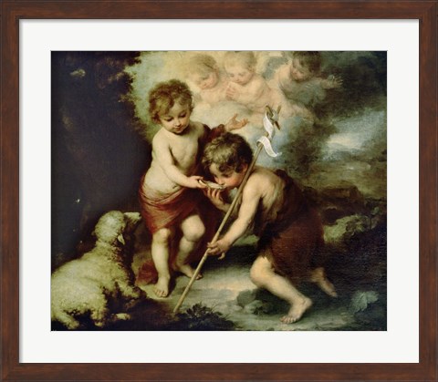Framed Holy Children with a Shell Print