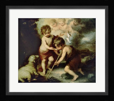 Framed Holy Children with a Shell Print