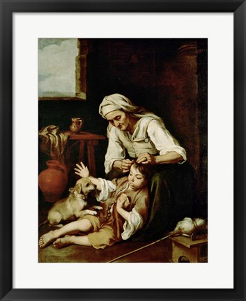 Framed Old Woman Cleaning a Boy's Hair Print