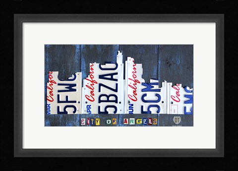 Framed Los Angeles Skyline License Plate Art Print