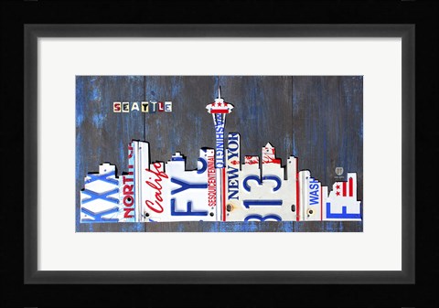 Framed Seattle Skyline License Plate Art Print