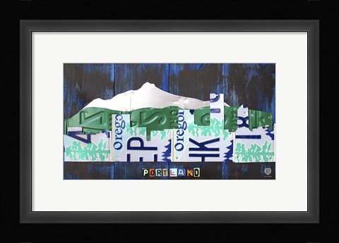 Framed Portland Skyline License Plate Art Print