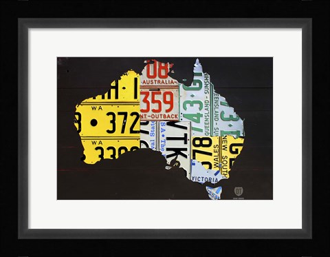 Framed Australia License Plate Map Print