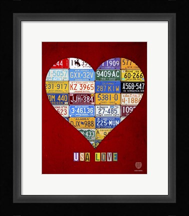 Framed License Plate Art Heart Print