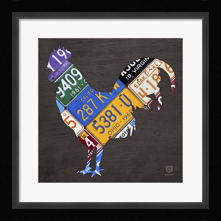 Framed License Plate Art Rooster Print