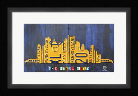 Framed Pittsburgh Skyline License Plate Art Print