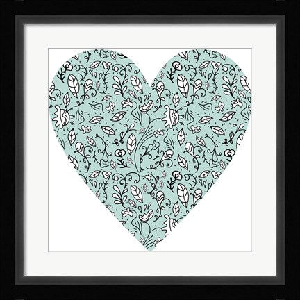 Framed Blue Flower Heart Print