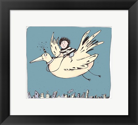 Framed Boy On Bird Print