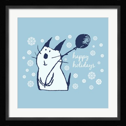 Framed Christmas Party Cat Print