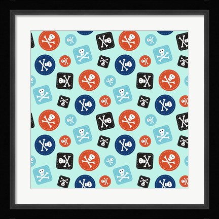 Framed Pirate Badge Pattern Blue Print