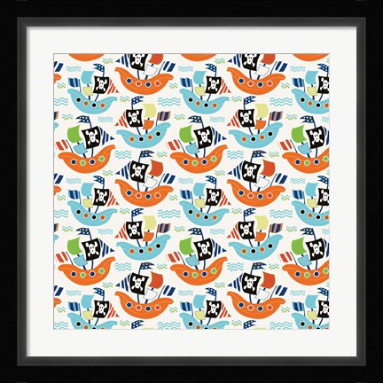 Framed Pirate Ship Pattern Cream Print