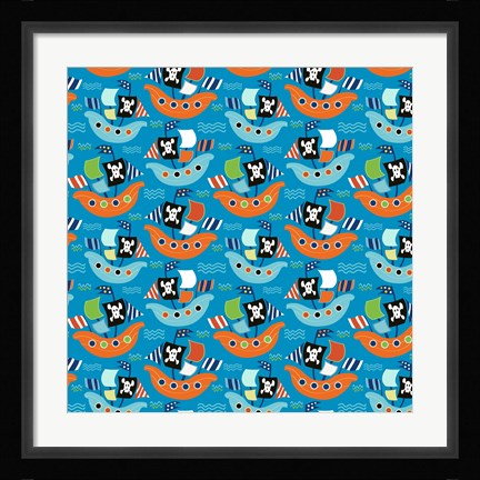 Framed Pirate Ship Pattern Blue Print