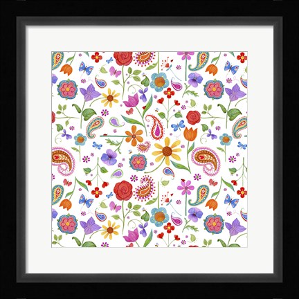 Framed Petals &amp; Paisley Print