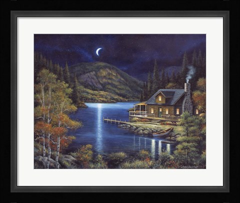 Framed Moonlit Cabin Print