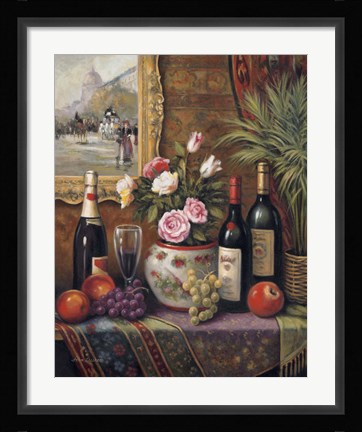 Framed Wine And Floral III Print