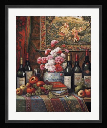 Framed Wine And Floral IV Print