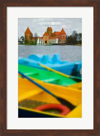 Framed Colorful Boats and Island Castle by Lake Galve, Trakai, Lithuania Print