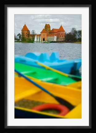 Framed Colorful Boats and Island Castle by Lake Galve, Trakai, Lithuania Print