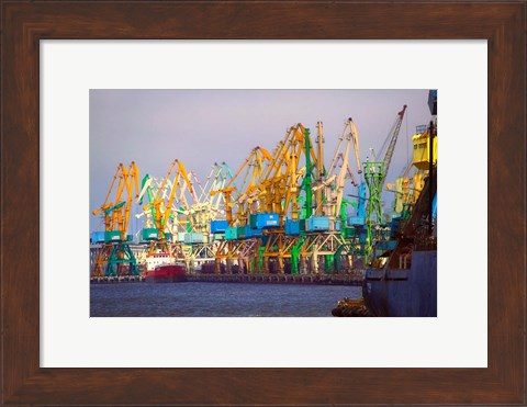 Framed Industry cranes in harbor, Klaipeda, Lithuania Print