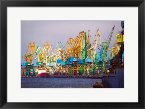 Framed Industry cranes in harbor, Klaipeda, Lithuania Print