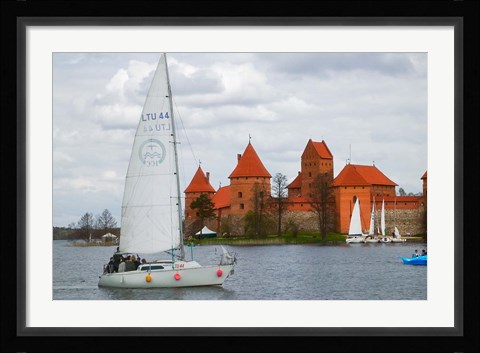 Framed Sailboat with Island Castle by Lake Galve, Trakai, Lithuania Print