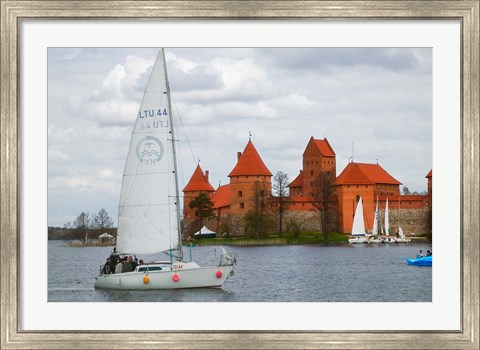 Framed Sailboat with Island Castle by Lake Galve, Trakai, Lithuania Print