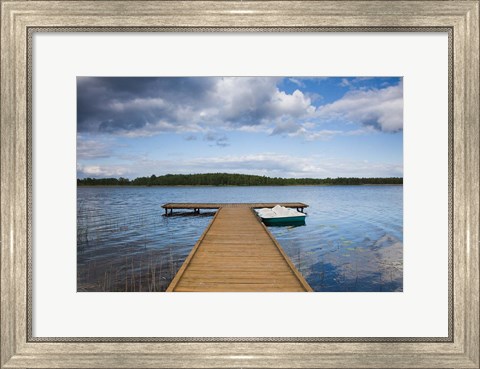 Framed Lake and pier, Grutas, Southern Lithuania, Lithuania Print