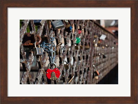 Framed Lithuania, Vilnius, Footbridge, Lovers&#39; Locks Print