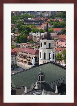 Framed Royal Palace and Vilnius Cathedral, Gediminas Hill elevated view of Old Town, Vilnius, Lithuania Print
