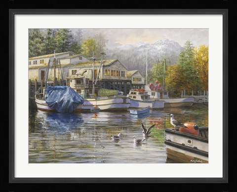 Framed Gulls At The Marina Print