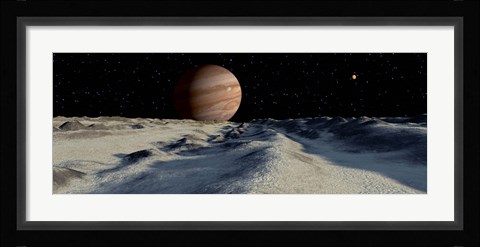 Framed Jupiter's large moon, Europa, is covered by a thick Crust of ice Print