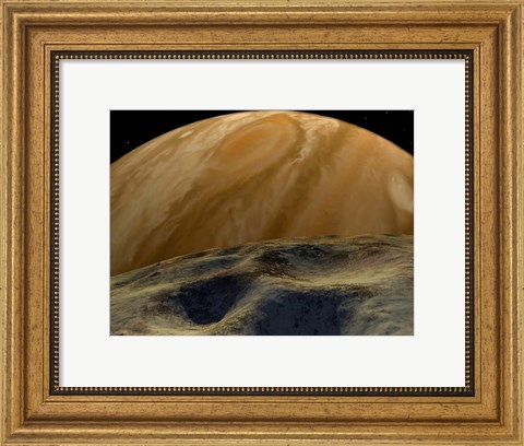 Framed Jupiter seen from one of its innermost Moons, Tiny Metis Print