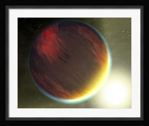 Framed cloudy Jupiter-like planet that orbits very close to its fiery hot star Print