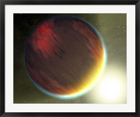Framed cloudy Jupiter-like planet that orbits very close to its fiery hot star Print