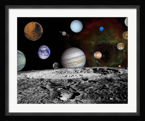 Framed Montage of the planets and Jupiter's Moons Print